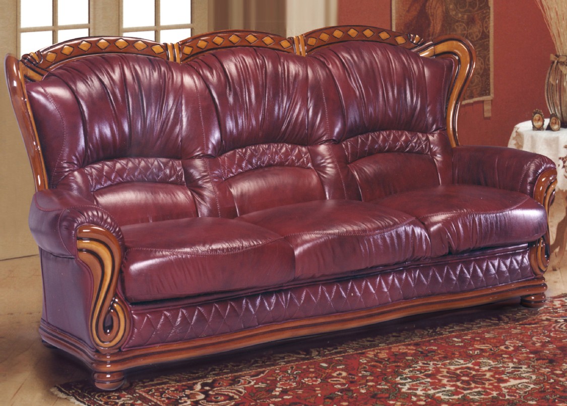 Product photograph of Incas Handmade 3 Seater Sofa Settee Italian Burgundy Real Leather from Chesterfield Sofas