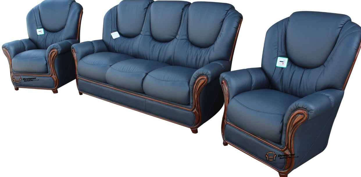 Product photograph of Juliet Handmade 3 1 1 Genuine Italian Navy Blue Leather Sofa Suite In Stock from Chesterfield Sofas.