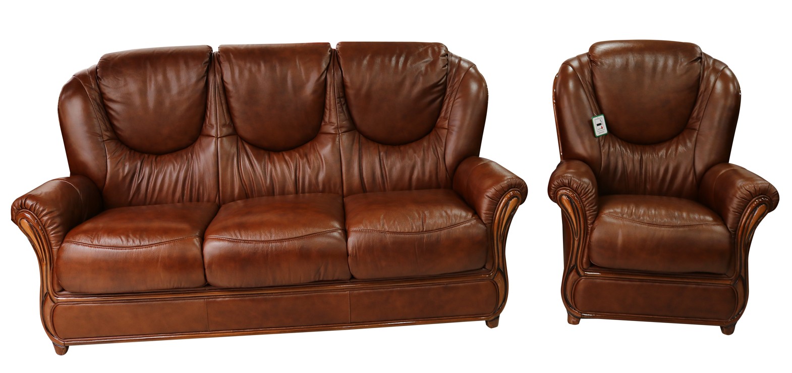 Product photograph of Juliet Original 3 Seater Armchair Sofa Suite Genuine Italian Tabak Brown Real Leather from Chesterfield Sofas