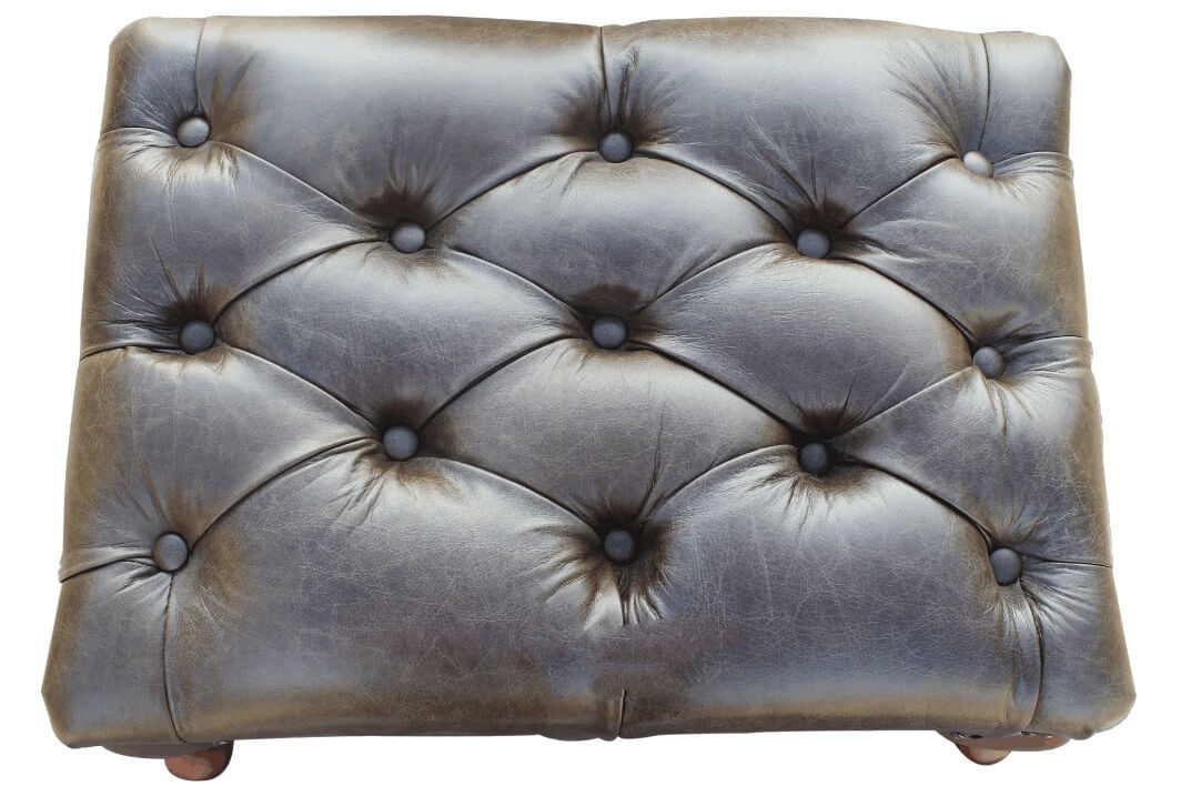 Product photograph of Leather Queen Anne Footstool Buttoned Seat In Old English Alga Colour from Chesterfield Sofas.