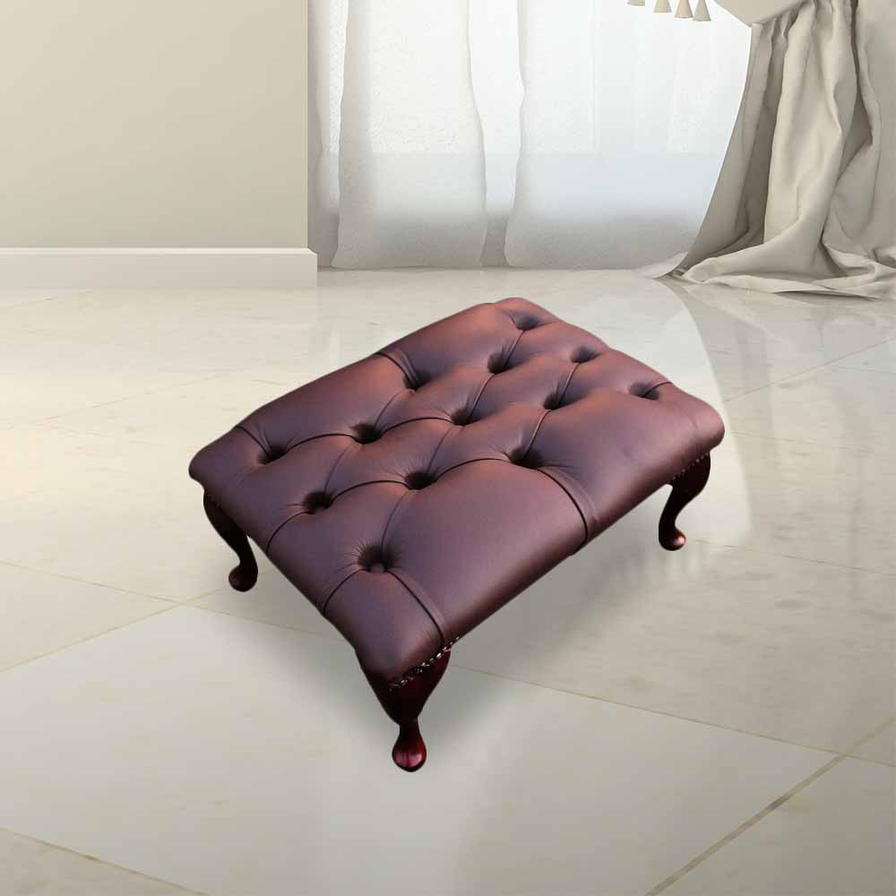 Product photograph of Chesterfield Queen Anne Footstool Buttoned Seat In Shelly Dark Chocolate Real Leather from Chesterfield Sofas