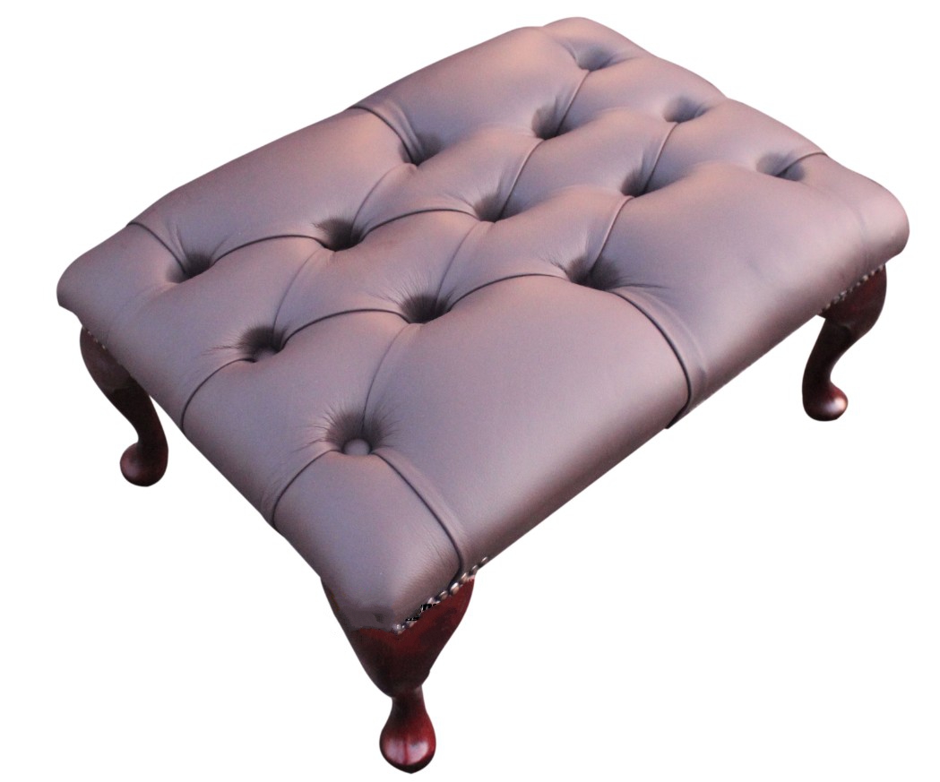 Product photograph of Chesterfield Queen Anne Footstool Buttoned Seat In Shelly Dark Chocolate Real Leather from Chesterfield Sofas.