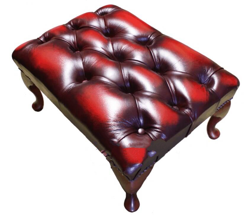 Product photograph of Leather Queen Anne Footstool In Antique Colours Rub Off Colours Rgb from Chesterfield Sofas.