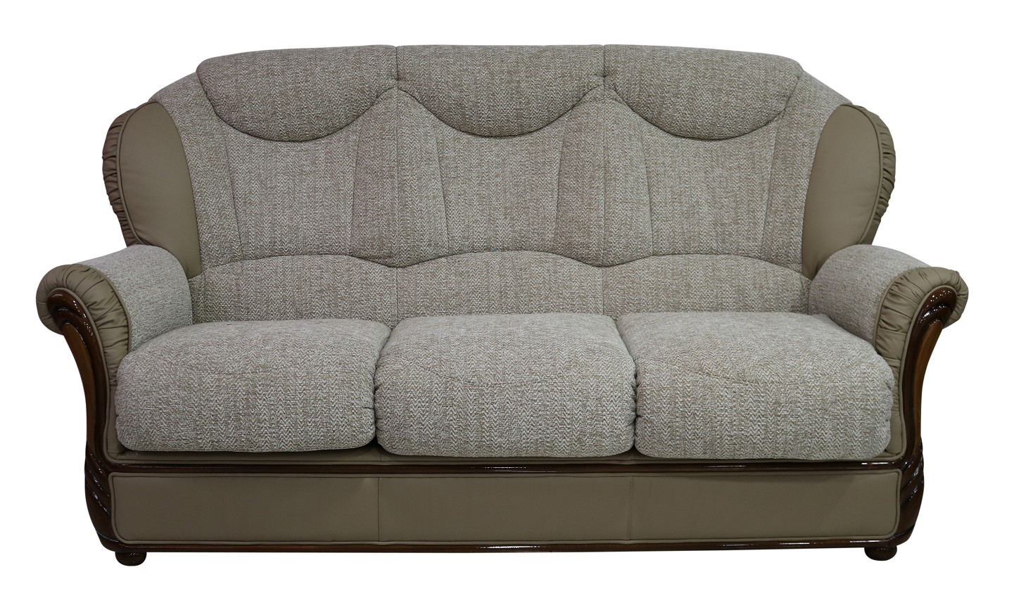 Product photograph of Lecce Handmade 3 Seater Sofa Settee Genuine Italian Coffee Milk Leather And Fabric from Chesterfield Sofas