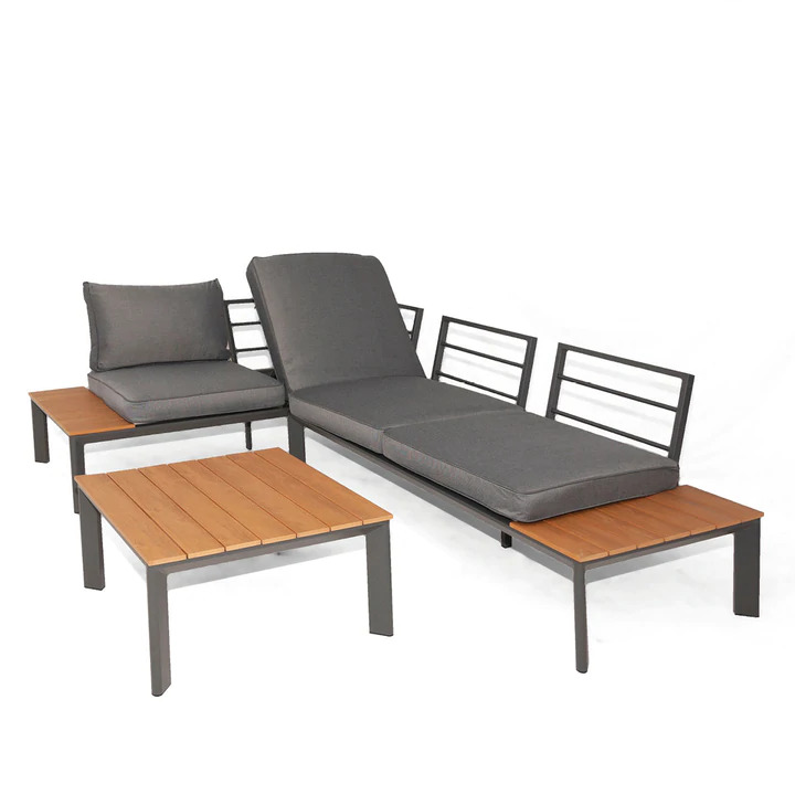 Product photograph of Linus Corner Aluminum Modern Garden Sofa Set With Coffee Table from Chesterfield Sofas.