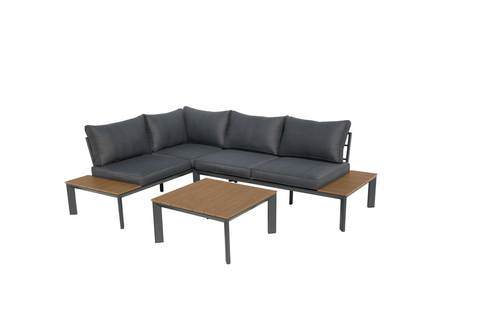 Product photograph of Linus Corner Aluminum Modern Garden Sofa Set With Coffee Table from Chesterfield Sofas.