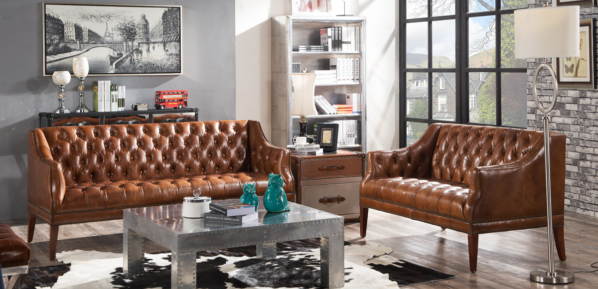 Product photograph of Louis Chesterfield Vintage Buttoned Seat Sofa Suite Distressed Real Leather from Chesterfield Sofas