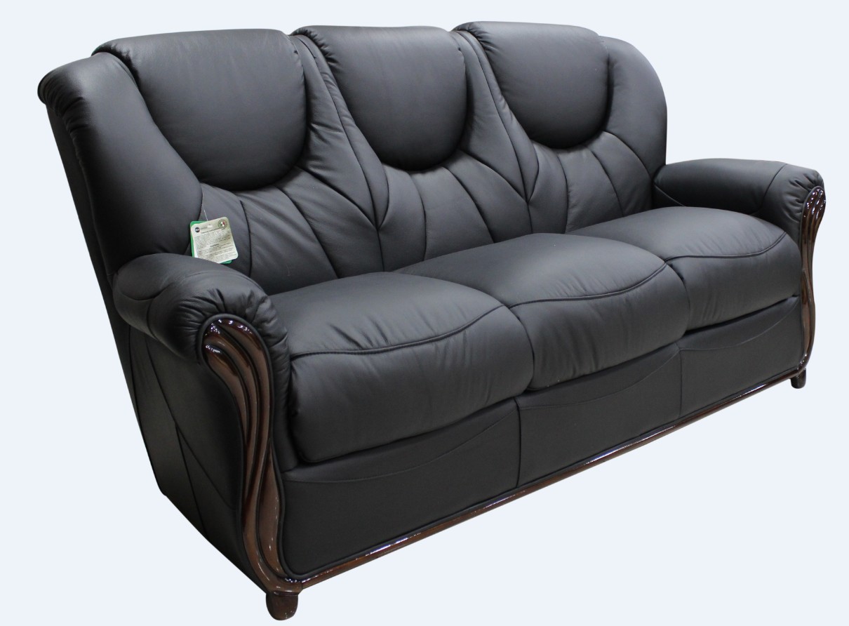 Product photograph of Lucca Handmade 3 Seater Sofa Settee Genuine Italian Black Real Leather from Chesterfield Sofas.