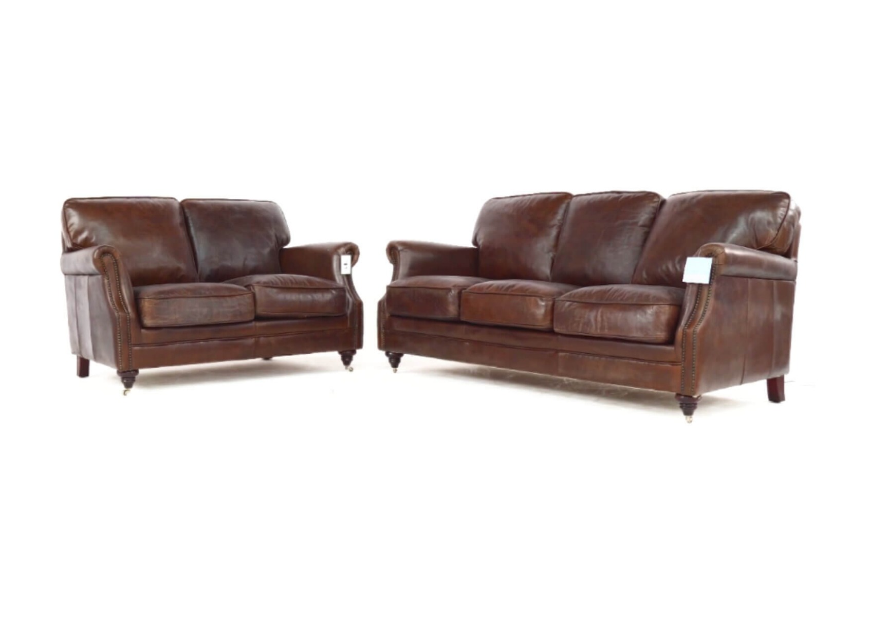 Product photograph of Vintage Luxury 3 2 Seater Settee Sofa Suite Distressed Brown Real Leather from Chesterfield Sofas.