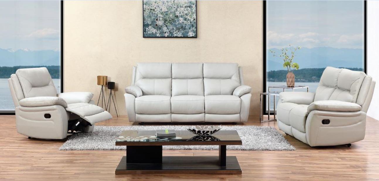 Product photograph of Manhattan Handmade 2 Seater Reclining Sofa Italian Putty Real Leather In Stock from Chesterfield Sofas.