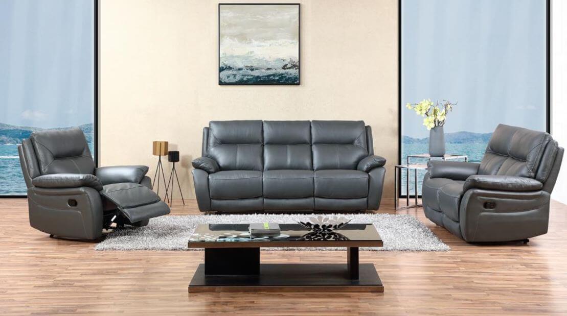 Product photograph of Manhattan Handmade 3 2 Reclining Sofa Suite Italian Grey Real Leather In Stock from Chesterfield Sofas.