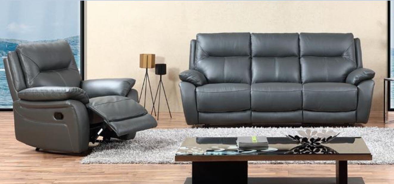Product photograph of Manhattan Handmade 3 Seater Reclining Sofa Italian Grey Real Leather In Stock from Chesterfield Sofas.