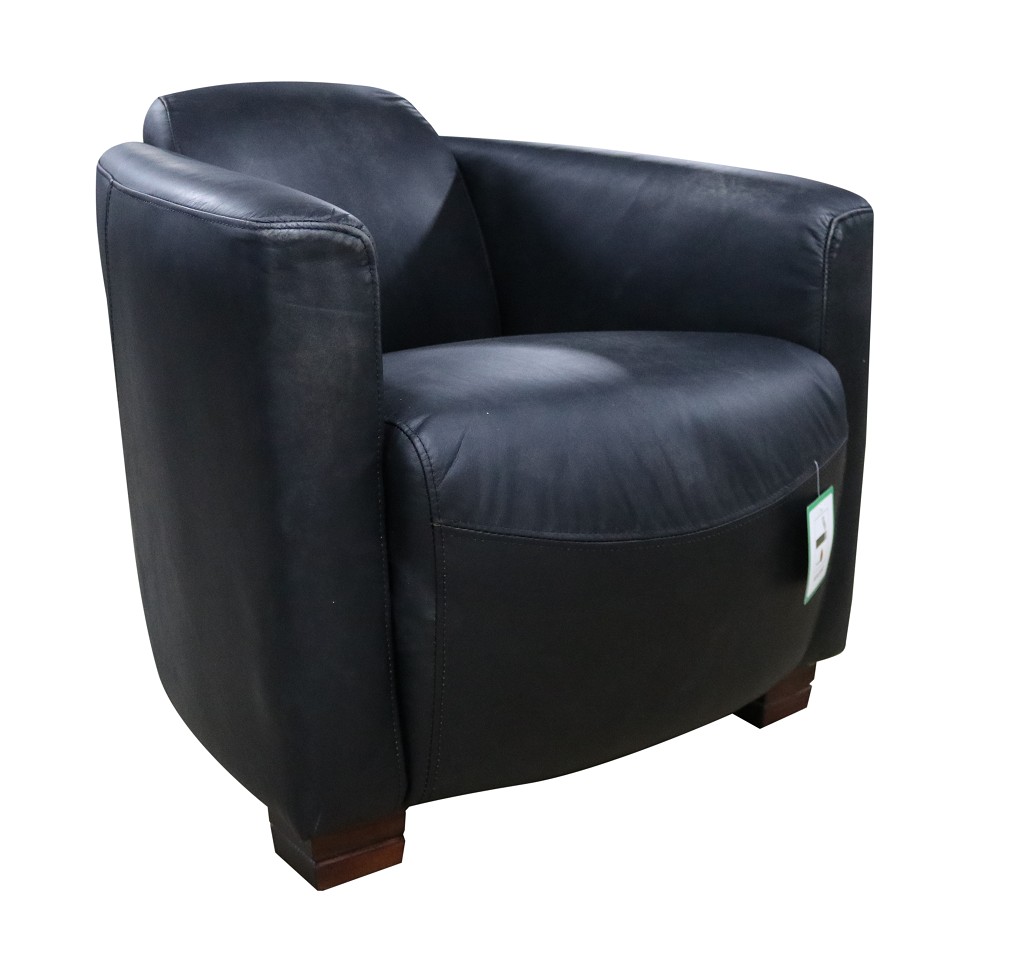 Product photograph of Marlborough Genuine Vintage Tub Chair Wash Black Real Leather from Chesterfield Sofas