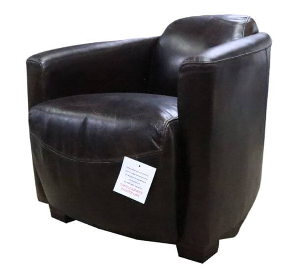 Product photograph of Marlborough Handmade Vintage Distressed Tobacco Brown Leather Tub Chair In Stock from Chesterfield Sofas.