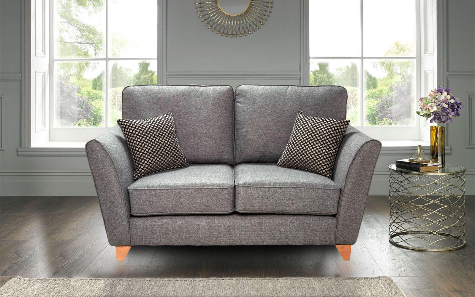 Product photograph of Mary Handmade 2 Seater Sofa Settee In Tweed Grey Fabric from Chesterfield Sofas