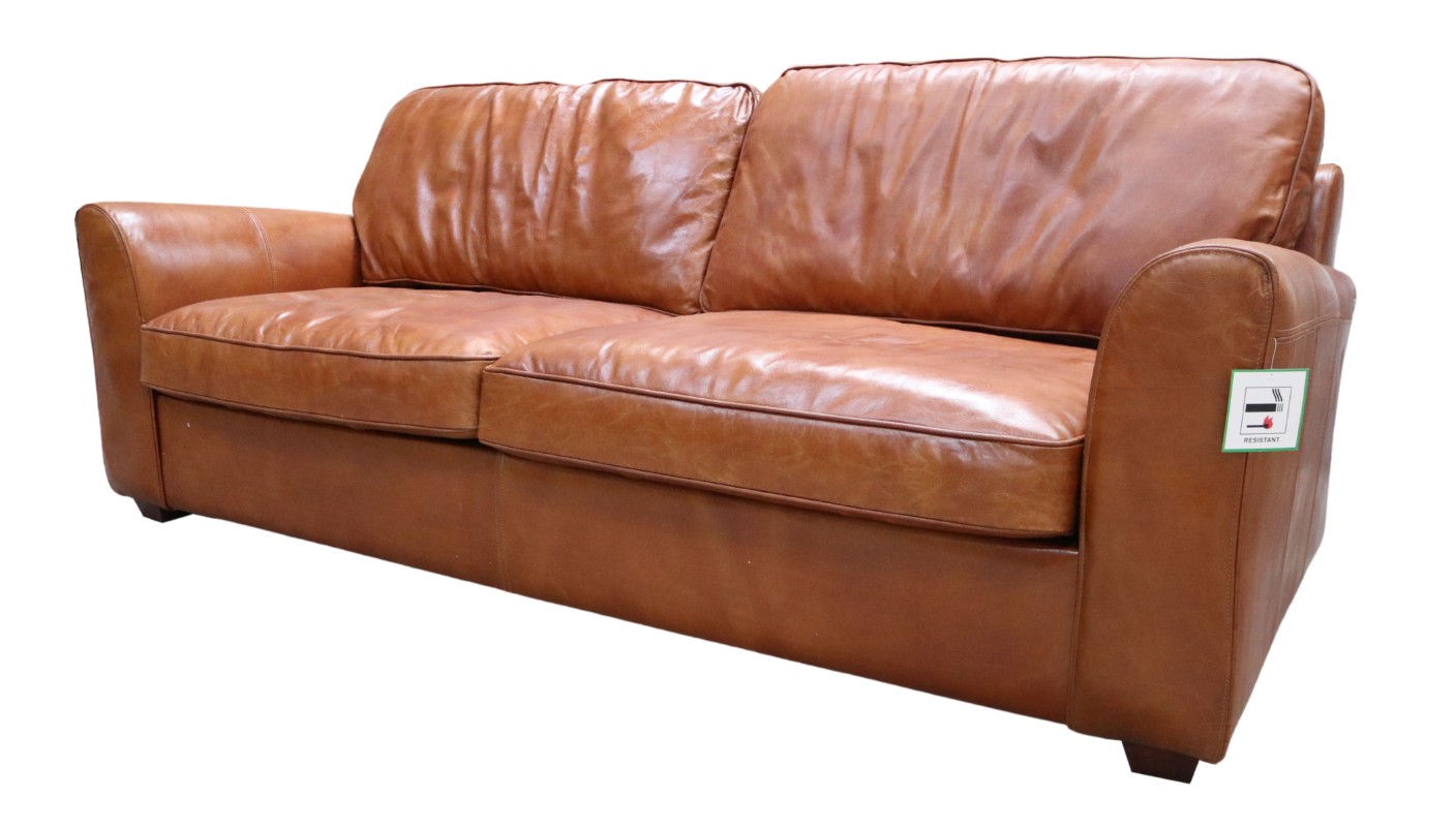 Product photograph of Mikado 3 Seater Vintage Retro Distressed Tan Real Leather Sofa from Chesterfield Sofas.