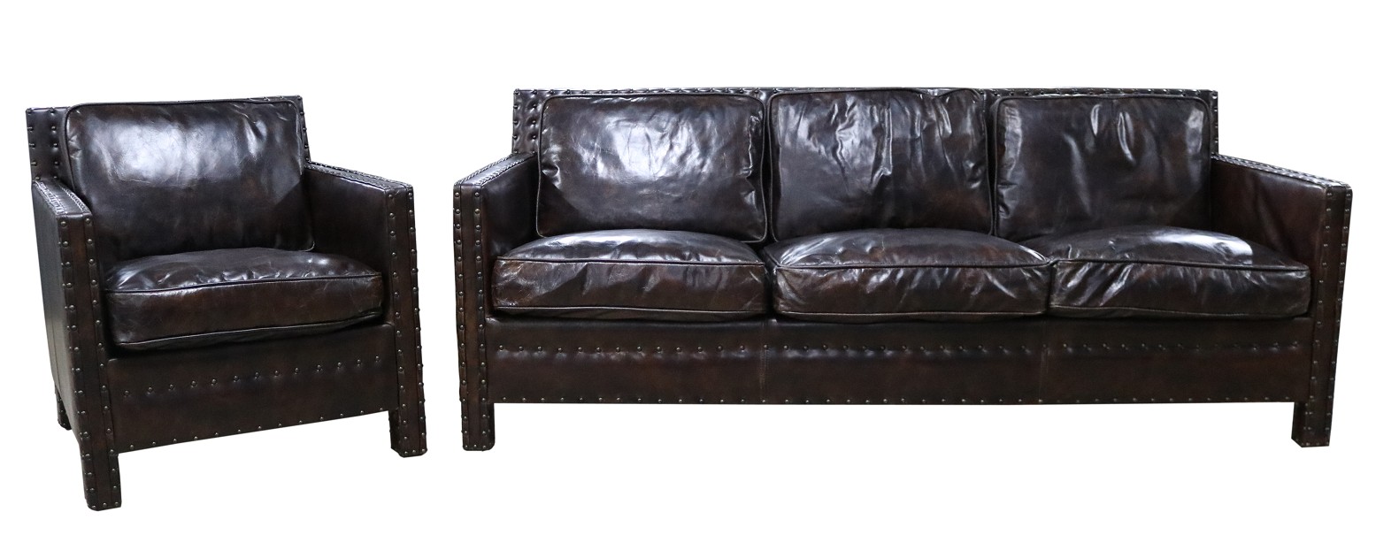 Product photograph of Portofino 3 1 Luxury Sofa Suite Vintage Tobacco Brown Distressed Real Leather from Chesterfield Sofas