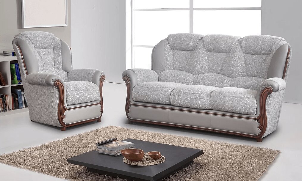 Product photograph of Ravello Handmade 3 Seater Sofa Genuine Italian Grey Real Leather And Fabric from Chesterfield Sofas.