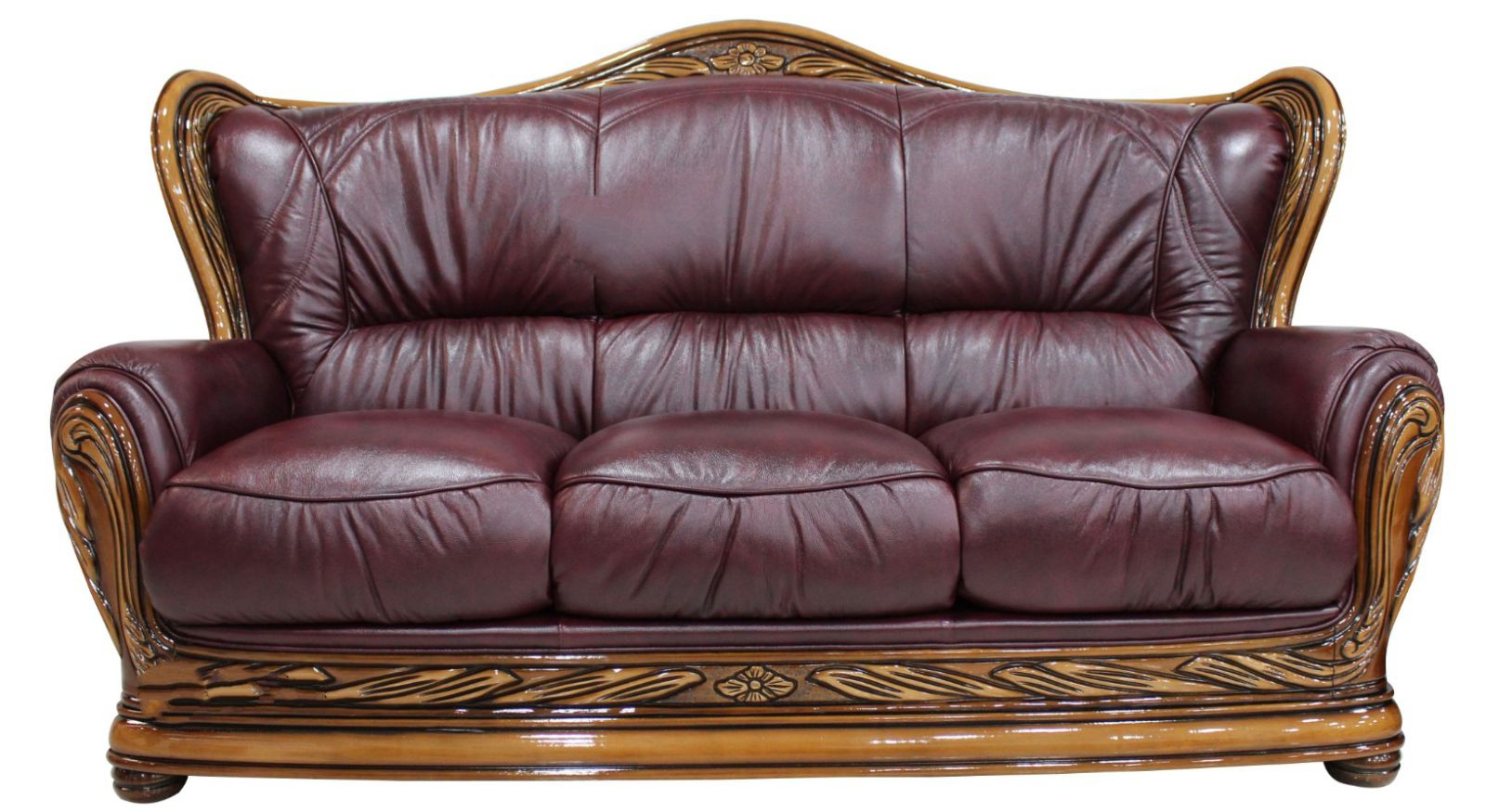 Product photograph of Regina Handmade 3 Seater Sofa Settee Genuine Italian Burgandy Real Leather from Chesterfield Sofas