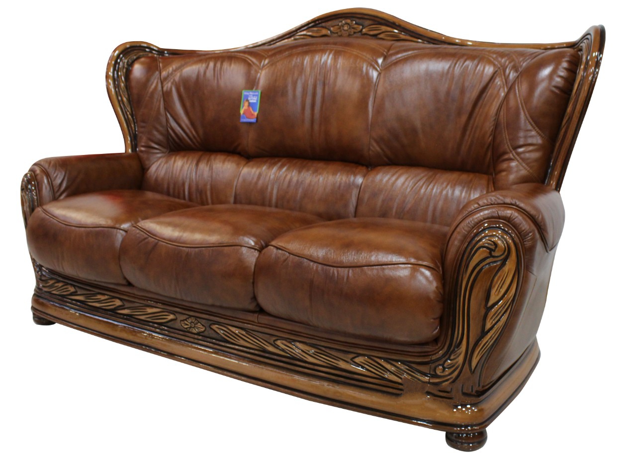 Product photograph of Regina Handmade 3 Seater Sofa Settee Genuine Italian Tabak Brown Real Leather from Chesterfield Sofas.