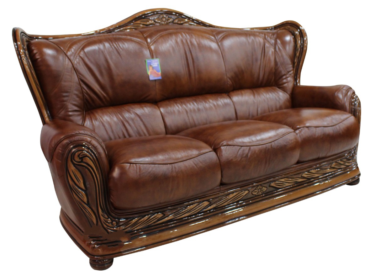 Product photograph of Regina Handmade 3 Seater Sofa Settee Genuine Italian Tabak Brown Real Leather from Chesterfield Sofas.