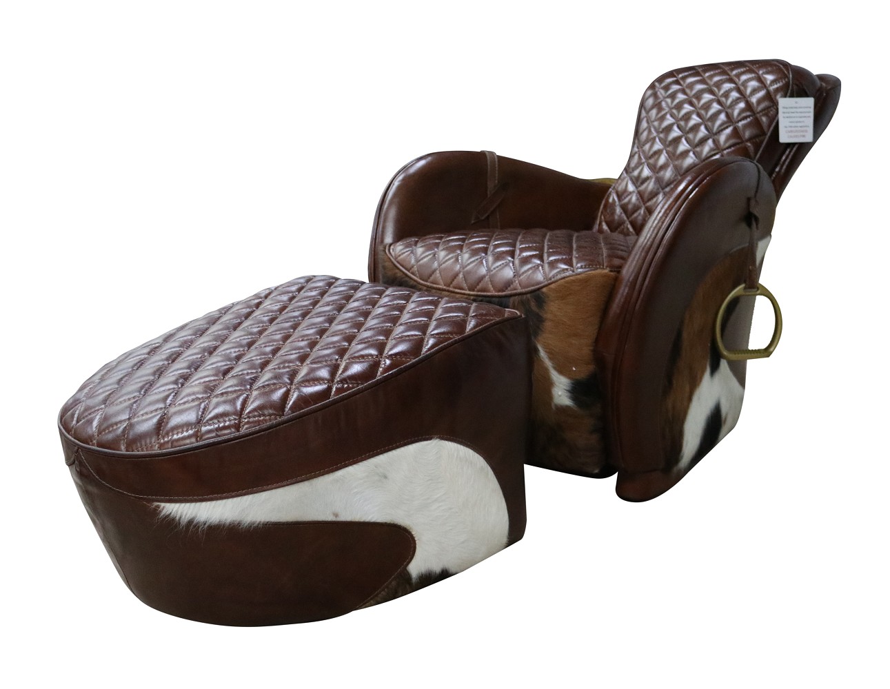 Product photograph of Rodeo Saddle Lounge Vintage Brown Distressed Real Leather Chair With Footstool from Chesterfield Sofas.