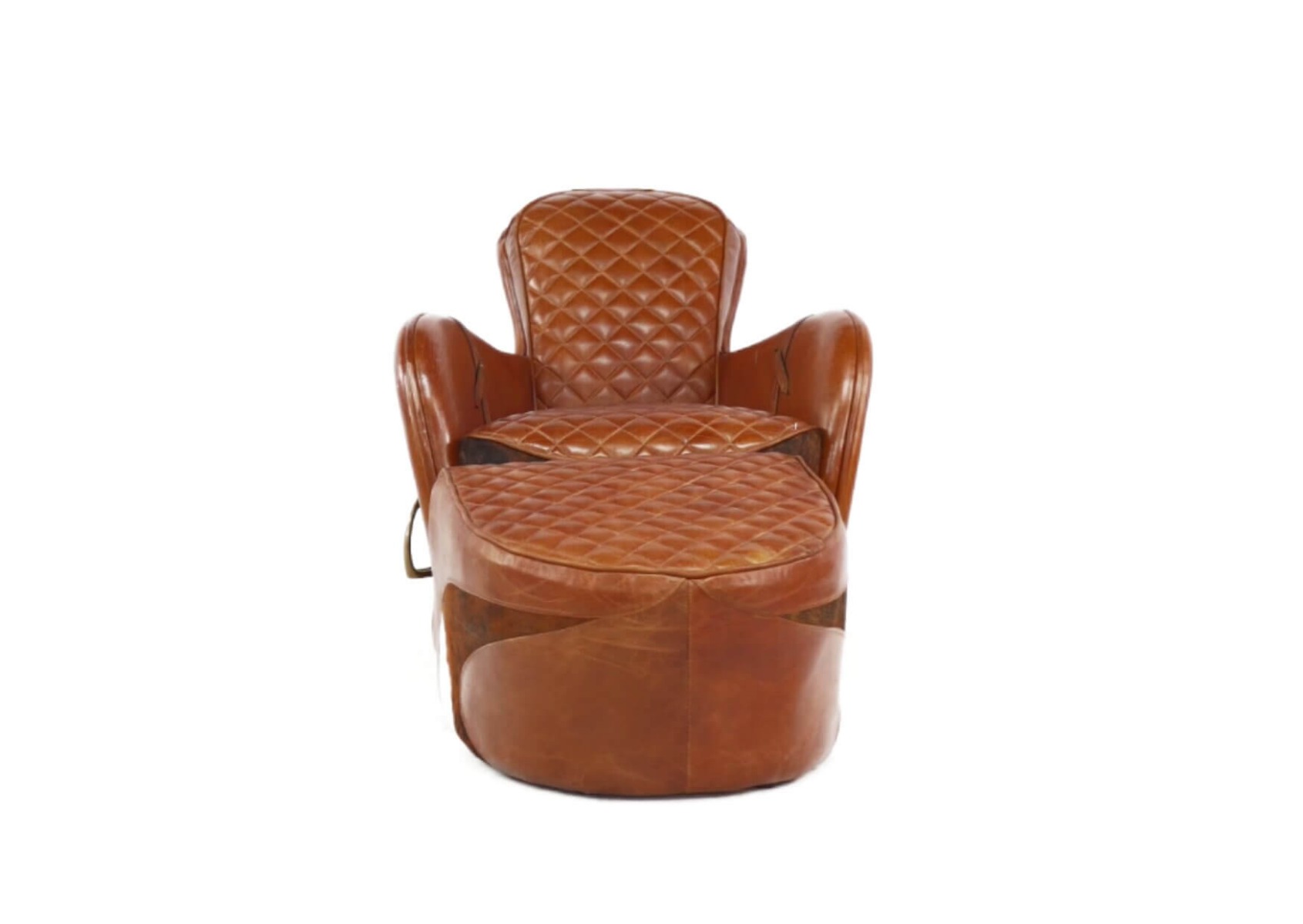 Product photograph of Rodeo Saddle Lounge Vintage Tan Distressed Real Leather Chair With Footstool from Chesterfield Sofas.