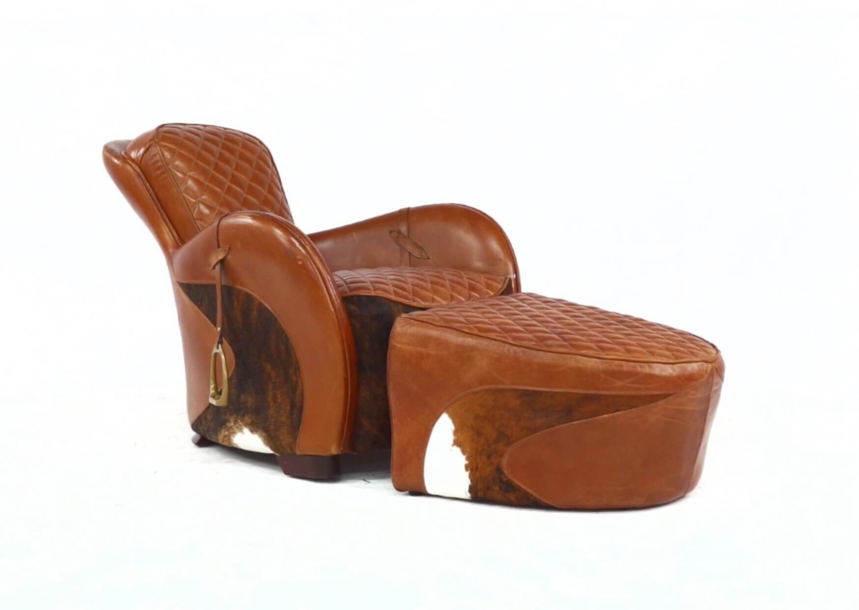 Product photograph of Rodeo Saddle Lounge Vintage Tan Distressed Real Leather Chair With Footstool from Chesterfield Sofas