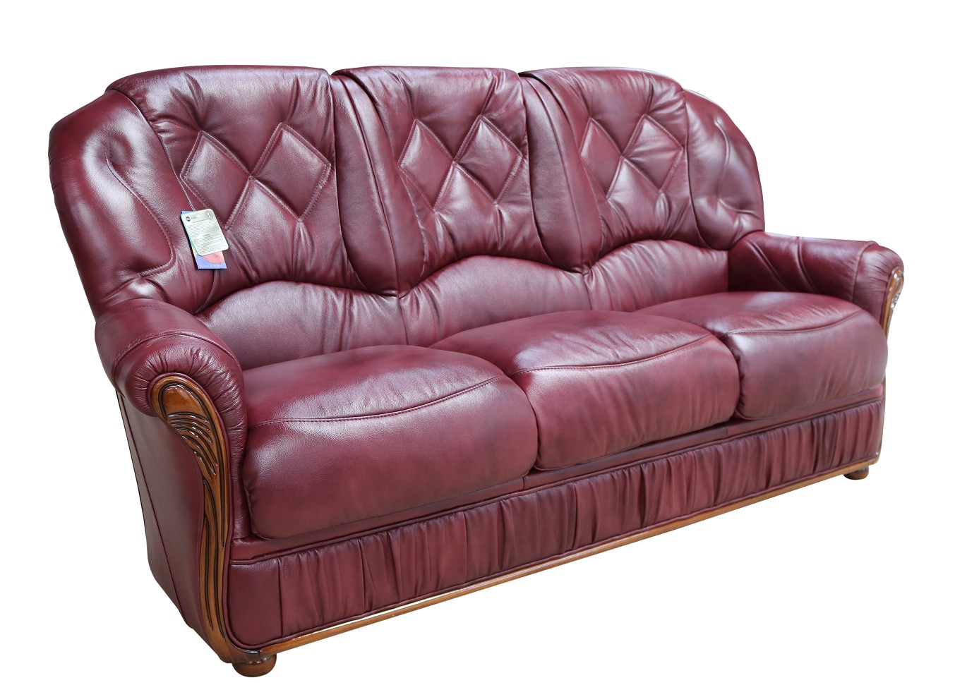 Product photograph of Rome Handmade 3 Seater Sofa Settee Genuine Italian Burgundy Real Leather from Chesterfield Sofas.