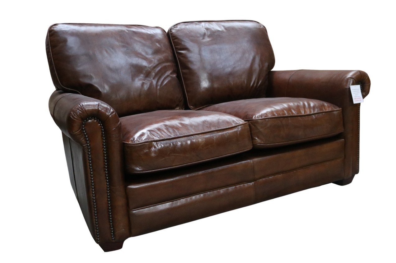 Product photograph of Sloane Original Vintage 2 Seater Sofa Settee Brown Retro Distressed Real Leather from Chesterfield Sofas.