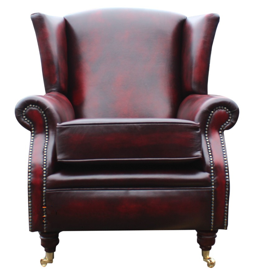 Product photograph of Southwold Chesterfield Wing Chair Fireside High Back Armchair Antique Oxblood Leather In Stock from Chesterfield Sofas