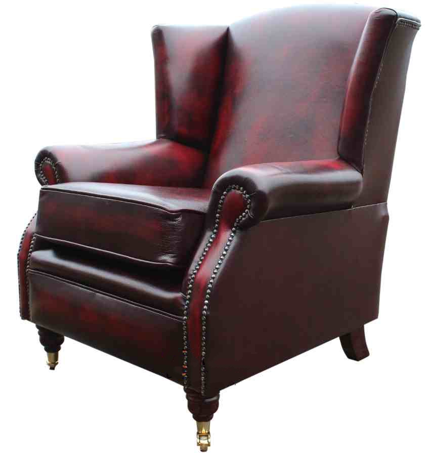 Product photograph of Southwold Chesterfield Wing Chair Fireside High Back Armchair Antique Oxblood Leather In Stock from Chesterfield Sofas.