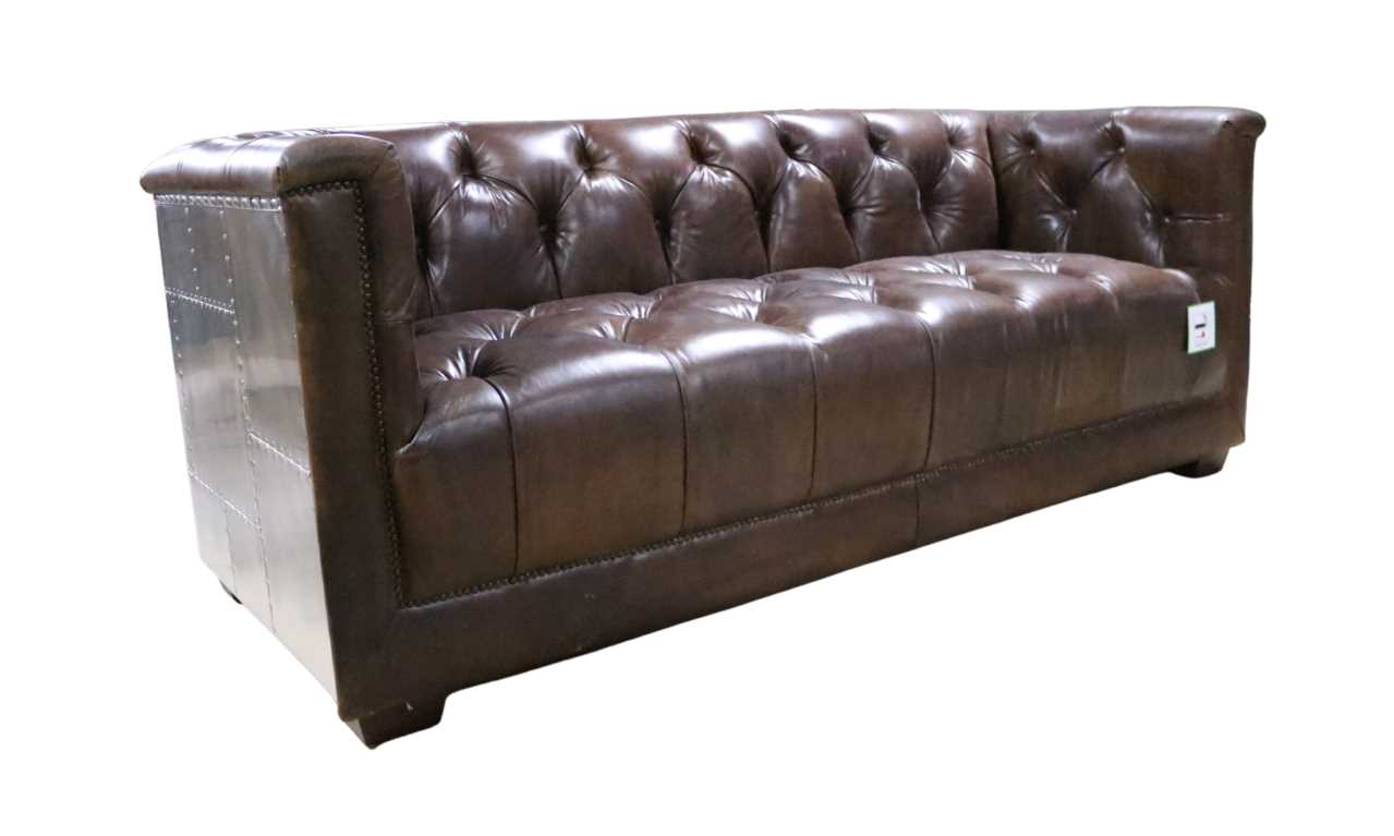 Product photograph of Spitfire Chesterfield 3 Seater Sofa Aluminium Vintage Brown Distressed Real Leather In Stock from Chesterfield Sofas.
