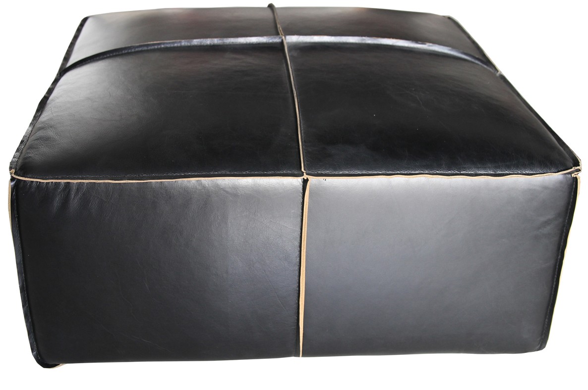 Product photograph of Square Large Shabby Footstool Pouffe Vintage Distressed Black Real Leather from Chesterfield Sofas