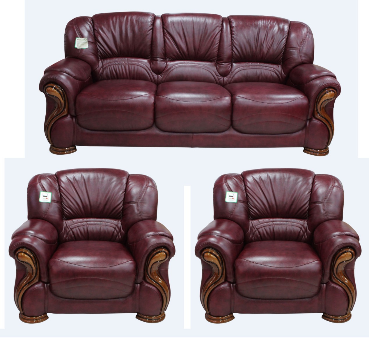 Product photograph of Susanna Handmade 3 1 1 Sofa Suite Italian Burgandy Real Leather from Chesterfield Sofas