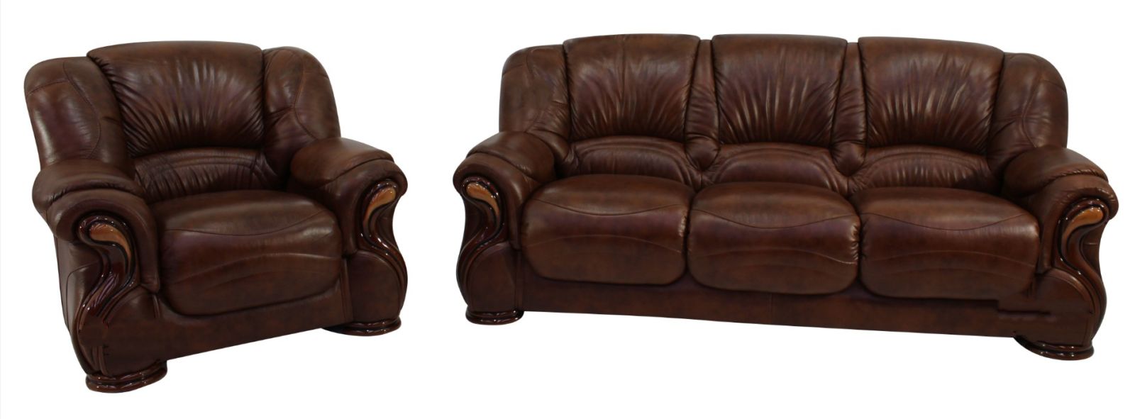 Product photograph of Susanna Handmade 3 1 Sofa Suite Italian Tabak Brown Real Leather from Chesterfield Sofas