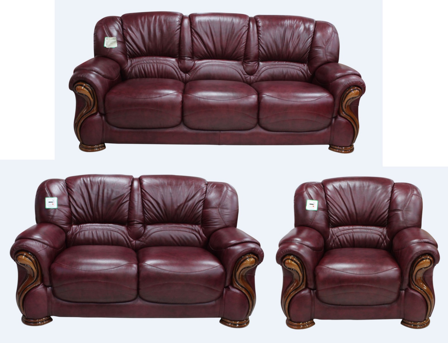 Product photograph of Susanna Handmade 3 2 1 Sofa Suite Italian Burgandy Real Leather from Chesterfield Sofas