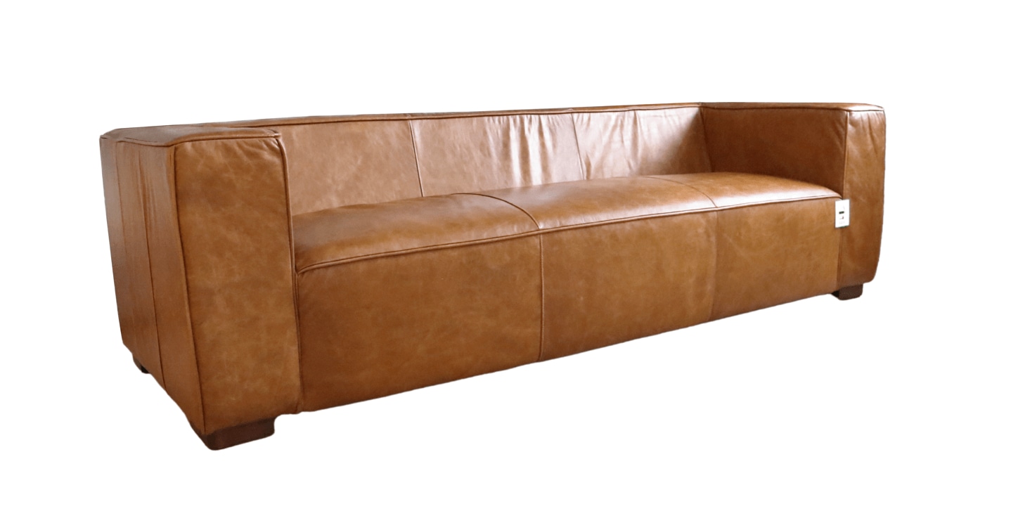 Product photograph of Tribeca Handmade Vintage 3 Seater Sofa Nappa Caramel Brown Real Leather from Chesterfield Sofas.