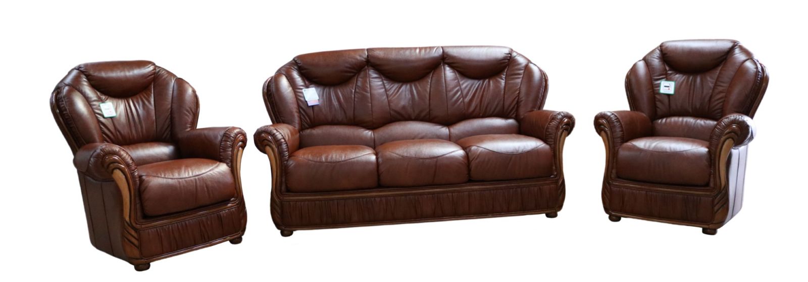 Product photograph of Turin Handmade 3 Seater Armchair Armchair Sofa Suite Italian Tabak Brown Real Leather from Chesterfield Sofas