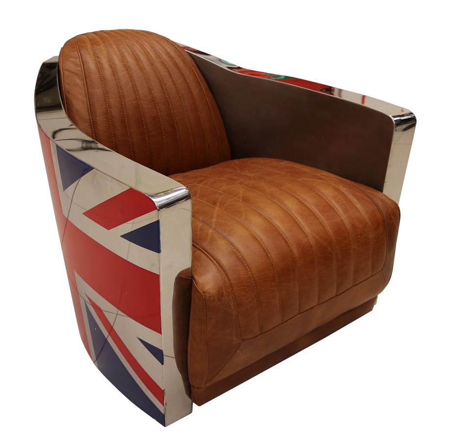 Product photograph of Union Jack Armchair Aviator Retro Distressed Vintage Tan Real Leather from Chesterfield Sofas