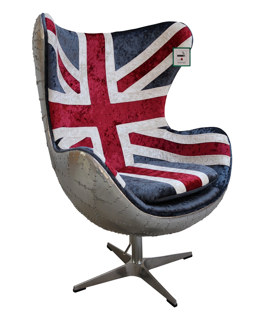 Product photograph of Union Jack Aviator Retro Swivel Egg Chair In Soft Real Velvet from Chesterfield Sofas.