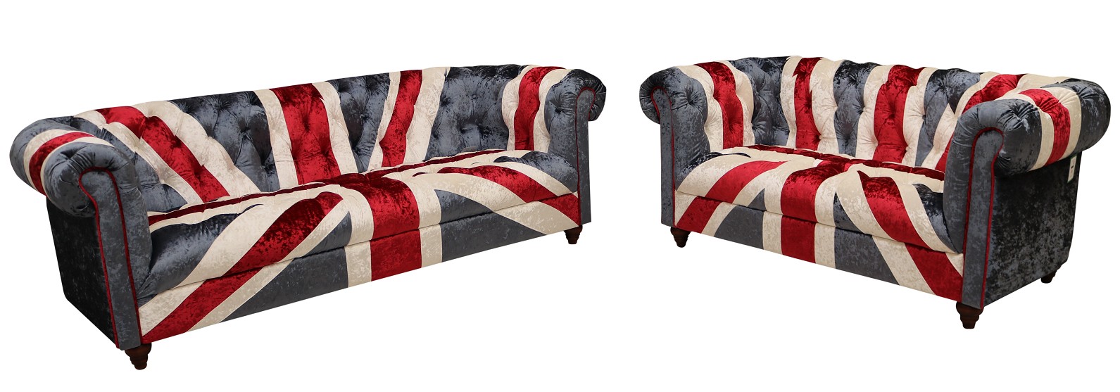 Product photograph of Union Jack Chesterfield 3 2 Seater Luxury Real Velvet Sofa Suite from Chesterfield Sofas