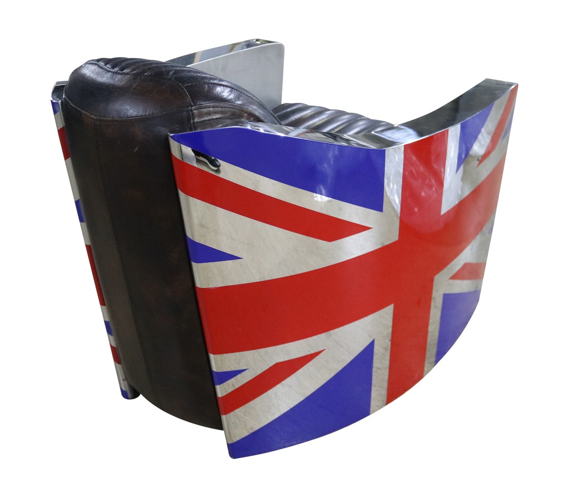 Product photograph of Union Jack Genuine Aviator Retro Armchair Distressed Tobacco Brown Real Leather from Chesterfield Sofas.