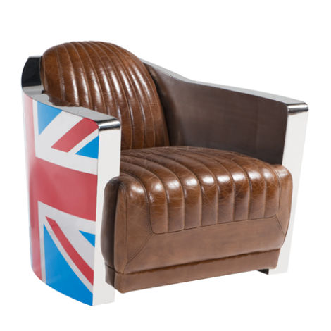 Product photograph of Union Jack Handmade Aviator Retro Armchair Distressed Brown Real Leather from Chesterfield Sofas