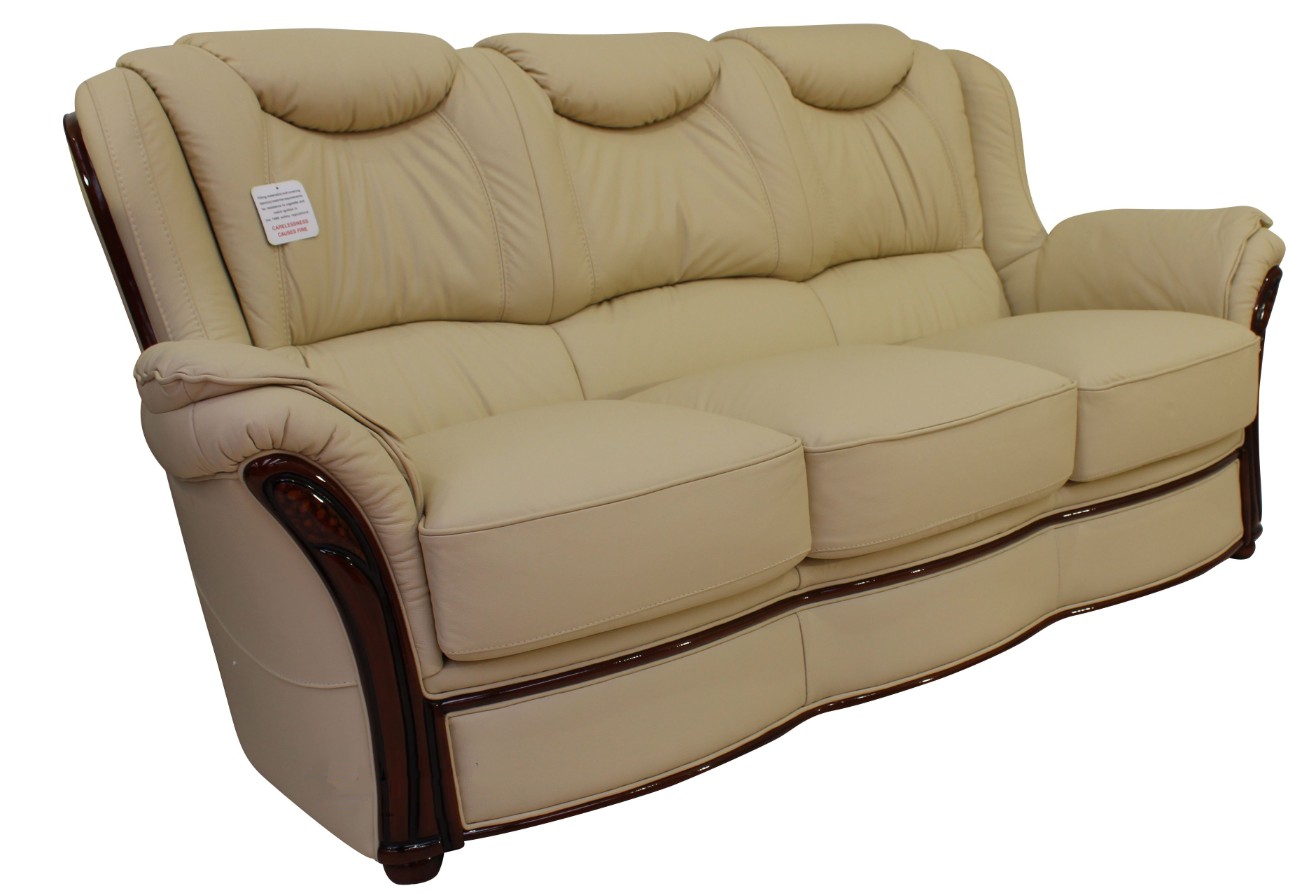 Product photograph of Verona Handmade 3 Seater Sofa Settee Genuine Italian Cream Real Leather from Chesterfield Sofas.