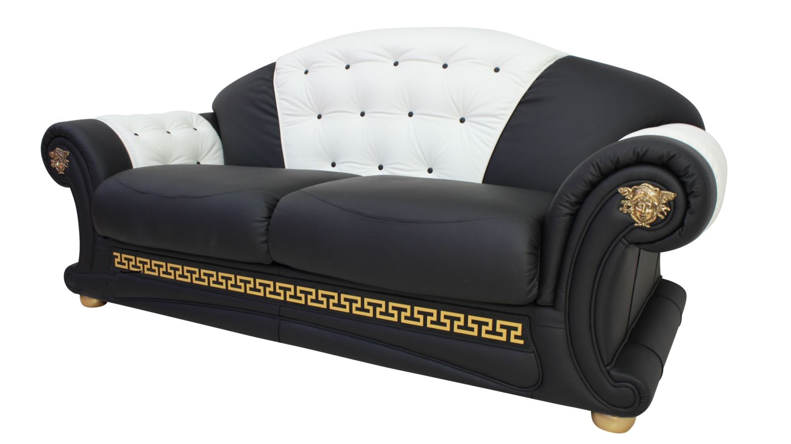 Product photograph of Versace 3 Seater Genuine Italian Black White Leather Sofa Settee from Chesterfield Sofas.