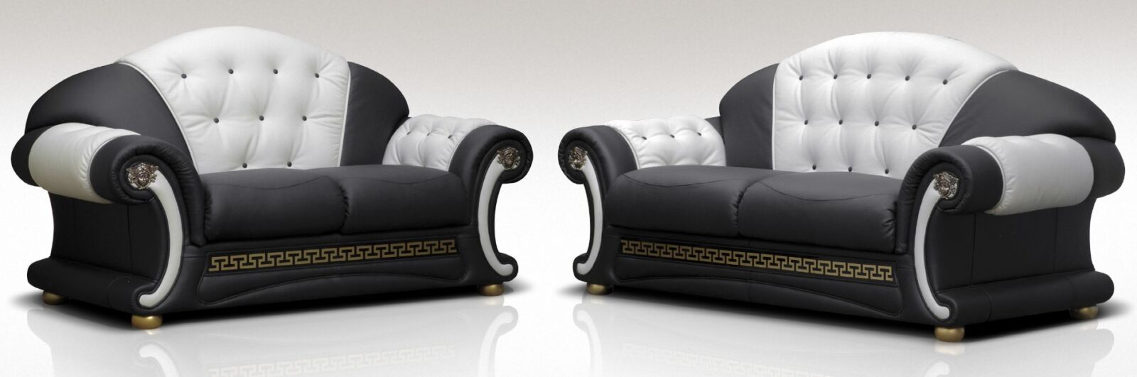 Product photograph of Versace Handmade 3 Seater 2 Seater Sofa Suite Genuine Italian Black White Leather from Chesterfield Sofas.