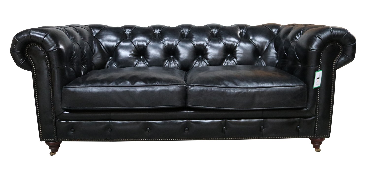 Product photograph of Vintage 2 Seater Chesterfield Distressed Black Real Leather Sofa from Chesterfield Sofas