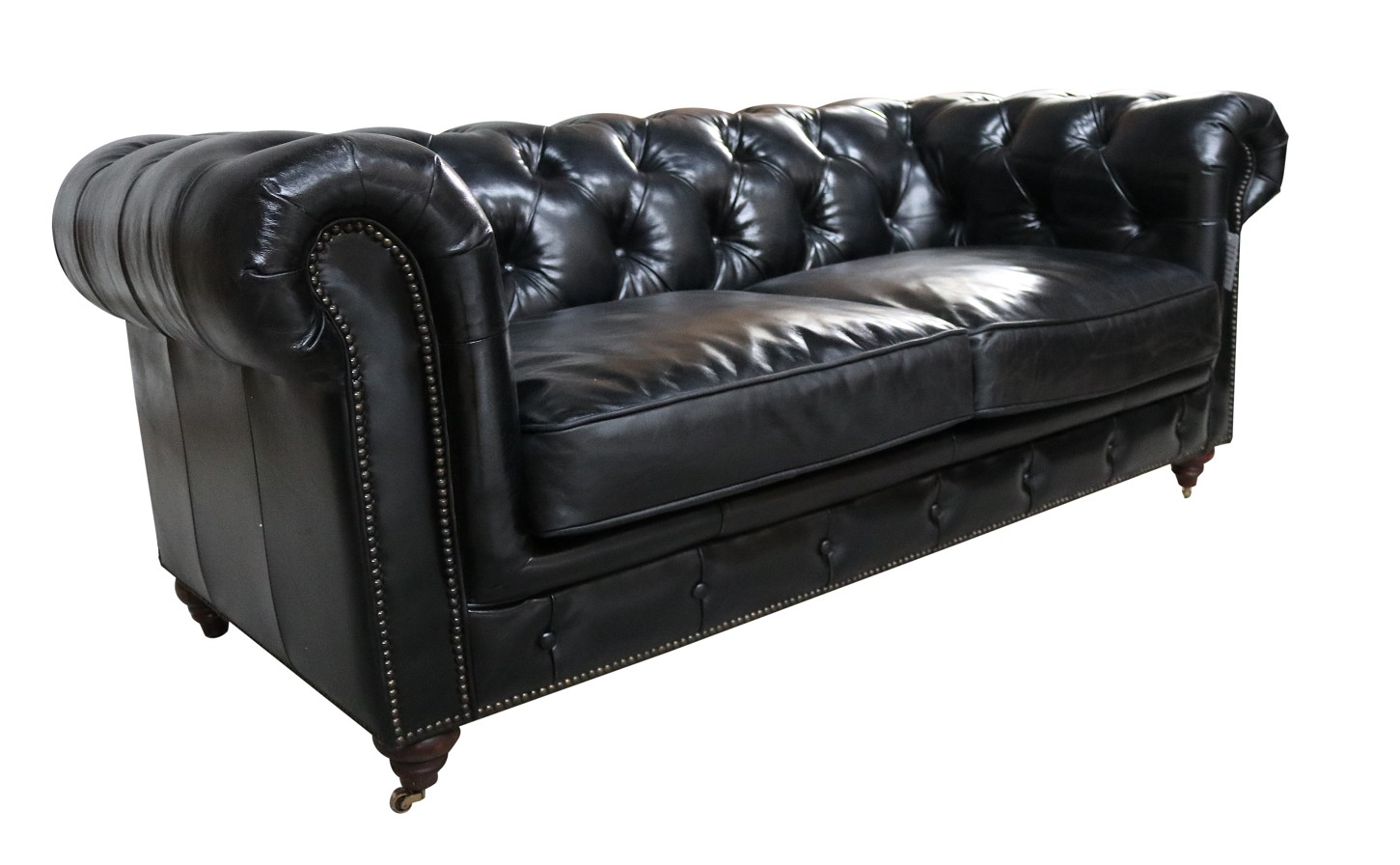 Product photograph of Vintage 2 Seater Chesterfield Distressed Black Real Leather Sofa from Chesterfield Sofas.