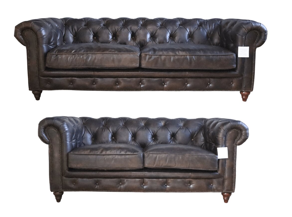 Product photograph of Vintage 3 2 Chesterfield Sofa Suite Distressed Tobacco Brown Real Leather from Chesterfield Sofas